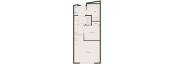 a floor plan of a house with a kitchen and a living room