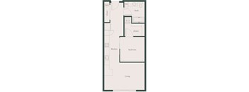a floor plan of a small house with a bedroom and a kitchen and a bathroom