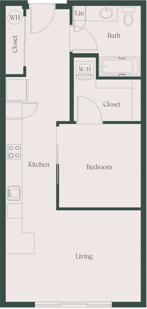 a floor plan of a small house with a bedroom and a kitchen and a bathroom