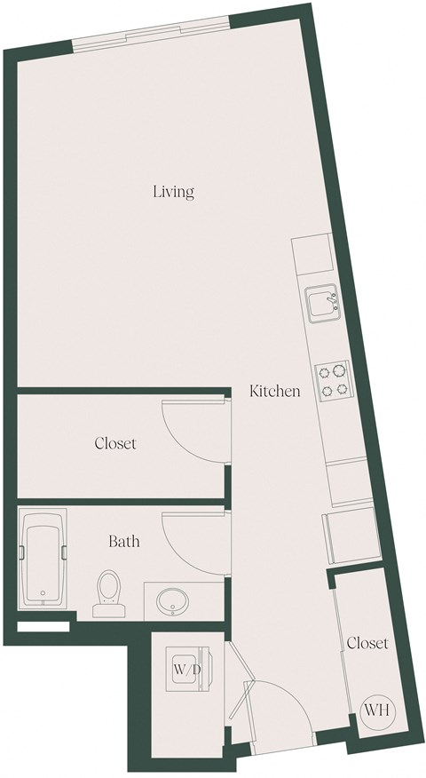a floor plan of a small apartment with a bedroom and a living room