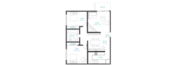 a floor plan of a small house with a kitchen and a living room