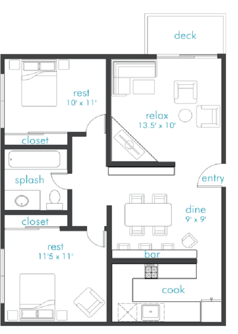 a floor plan of a small house with a kitchen and a living room