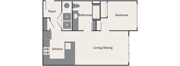 a drawing of a floor plan with a kitchen and a living room at Gage On Sixth, Washington, 98406