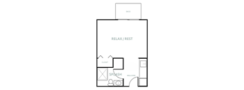 A floor plan of a house with labeled rooms such as "RELAX/REST" and "SPLASH".