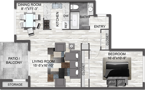 1 Bedroom 1 Bathroom Floor Plan  at Creekside Apartments, Washington, 98027