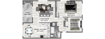 2 Bedroom 1 Bath Floor Plan