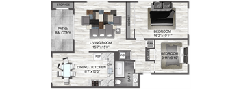 Two Bedroom One Bath Floor Plan