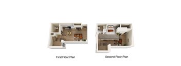 Two floor plans of a house with labeled first and second floor.