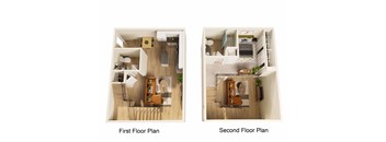 Two images showing the first and second floor plans of a house.