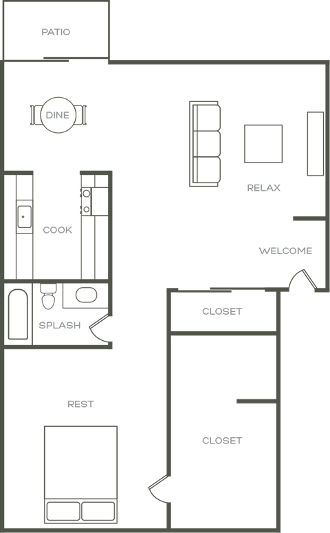 1 Bed 1 Bath Floor Plan