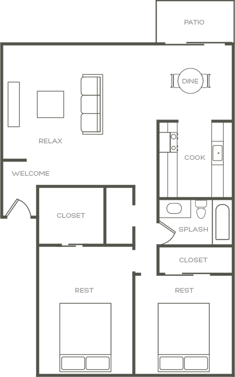 2 Bed 2 Bath Floor Plan