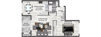 1 Bedroom 1 Bathroom Floor Plan
