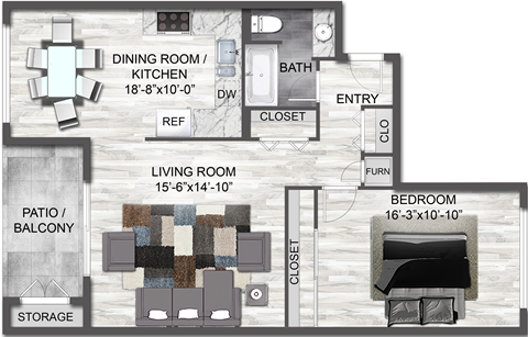 1 Bedroom 1 Bathroom Floor Plan  at Creekside Apartments, Issaquah