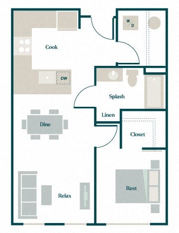 Palm Floor Plan at Hazel Apartments, Washington
