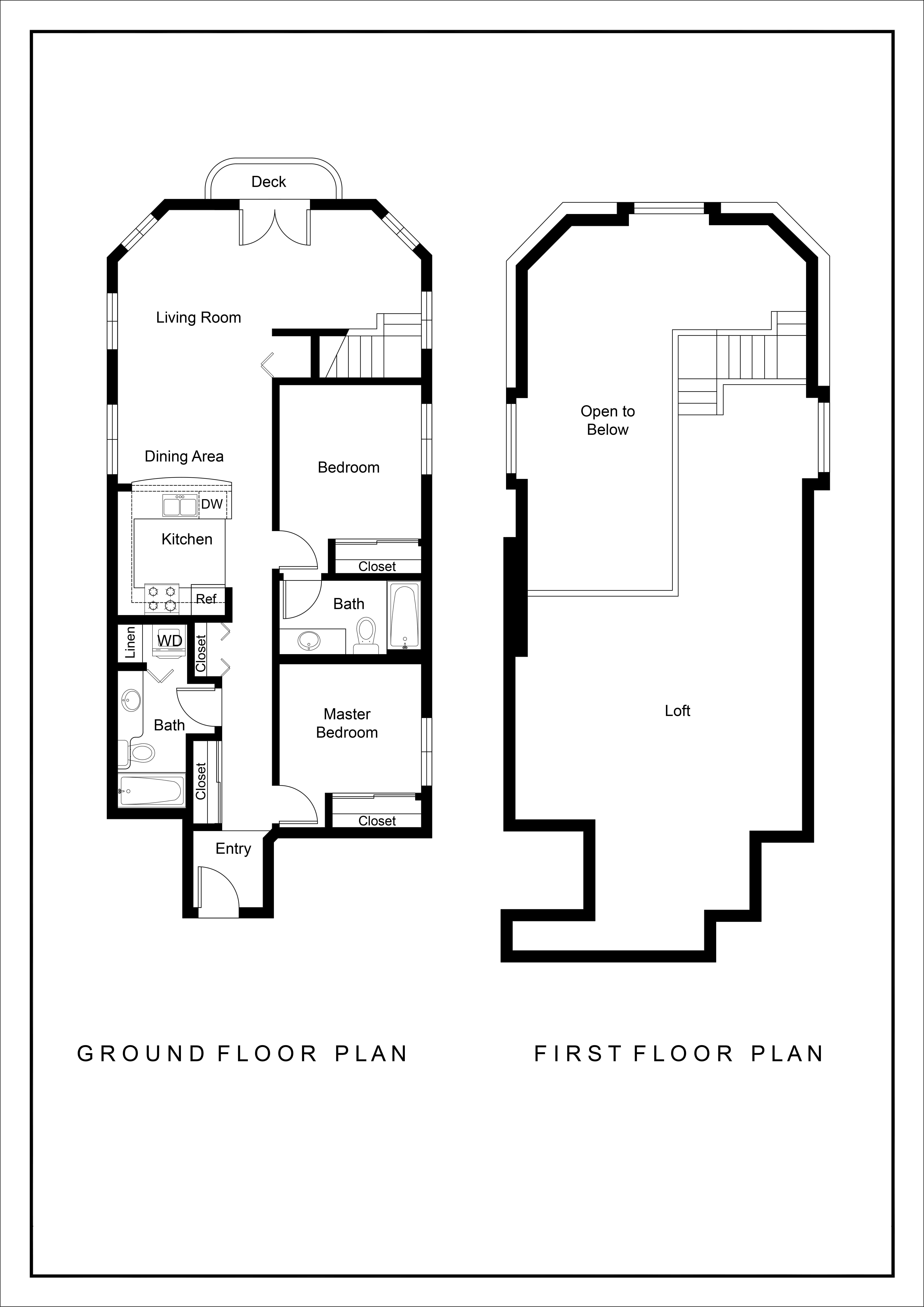 A floor plan shows a ground floor with a living room, dining area, kitchen, and bedrooms, and a first floor with a loft.