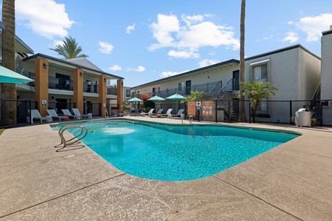 A swimming pool in a residential area.