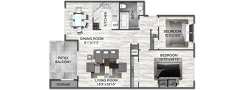 2 Bedroom 1 Bath Floor Plan