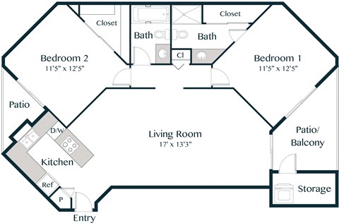 2 Bedroom 2 Bathroom Floor Plan