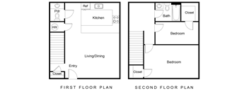 2 Bedroom 1.5 Bath Floor Plan