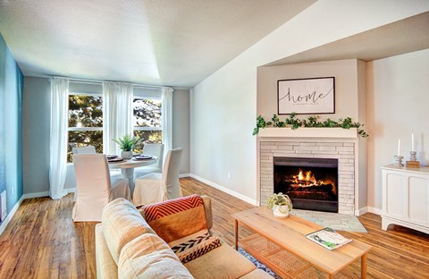 The Lynx Living Room with Fireplace at The Lynx Apartments, Everett, 98204