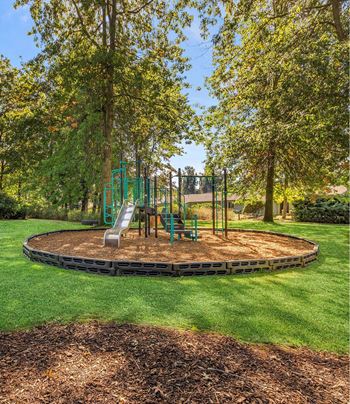 A playground with a slide and a green swing set. at The Retreat, Sumner, WA