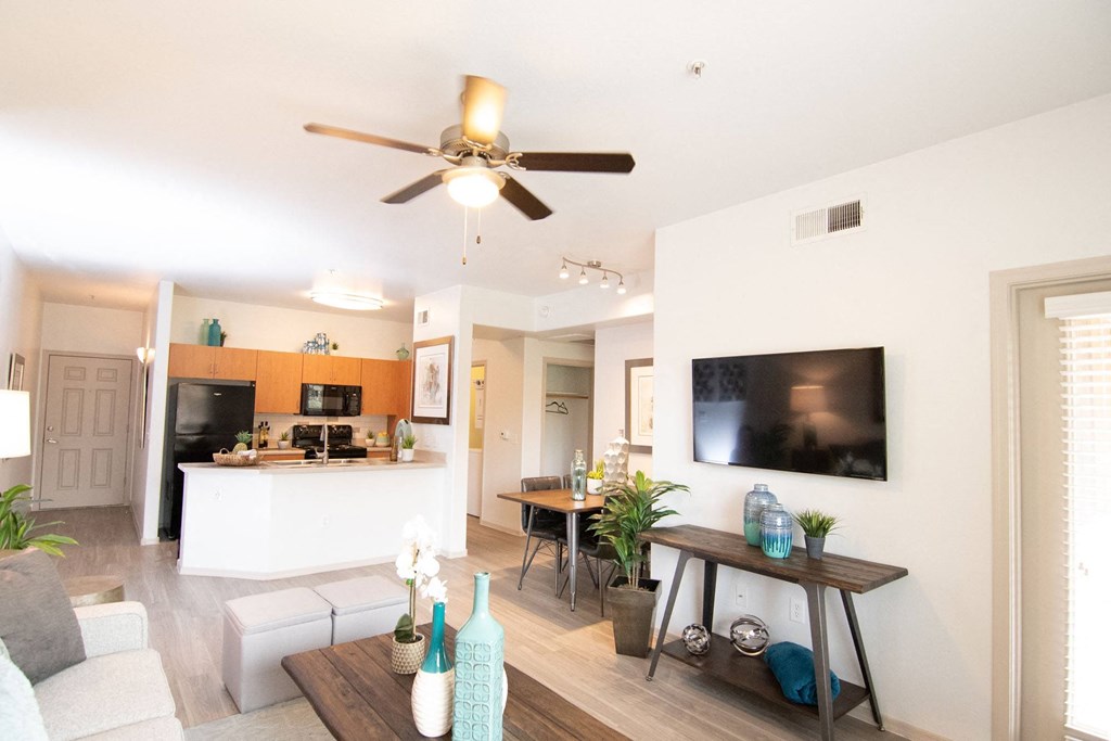 Apartments West Valley Phoenix AZ - West Town Court Apartments - Living Area with Dining Nook Area and Large Window plus Access to Balcony/Patio Area