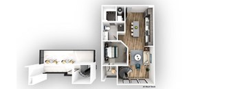 a floor plan with a bedroom and a living room