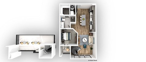 a floor plan with a bedroom and a living room