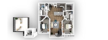 a 3 bedroom floor plan is shown in this rendering