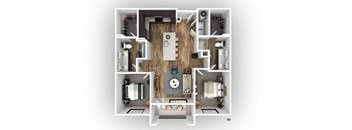 a 3d floor plan of a592 square foot home