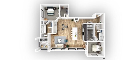 a 3d floor plan of a house with a bedroom and a living room