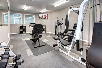 a gym with weights and cardio equipment at the enclave at woodbury