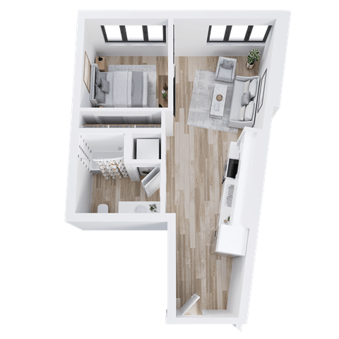 A white interior design layout of a small apartment.