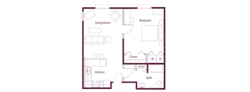 1 bed 1 bath floorplan C at Cosmopolitan, Washington