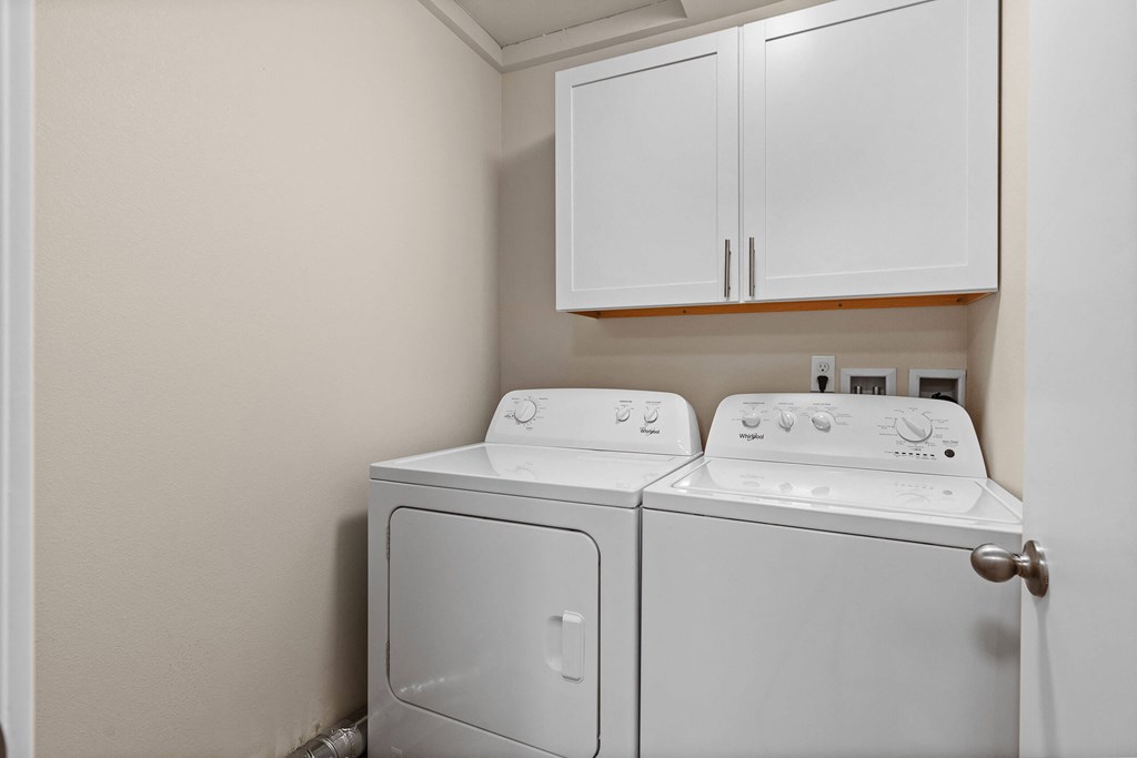 our apartments have a washer and dryer in the resident laundry room at Bellamy Park Apartments , Lakewood