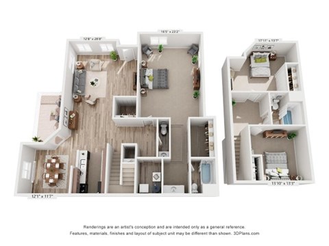 A 3D floor plan of a house with dimensions and a disclaimer at the bottom.
