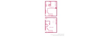 Two redprints of a house with dimensions and notes below them.