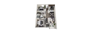 A top-down view of a small apartment layout.