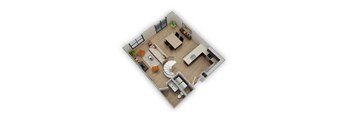 A top down view of a living room with a spiral staircase.