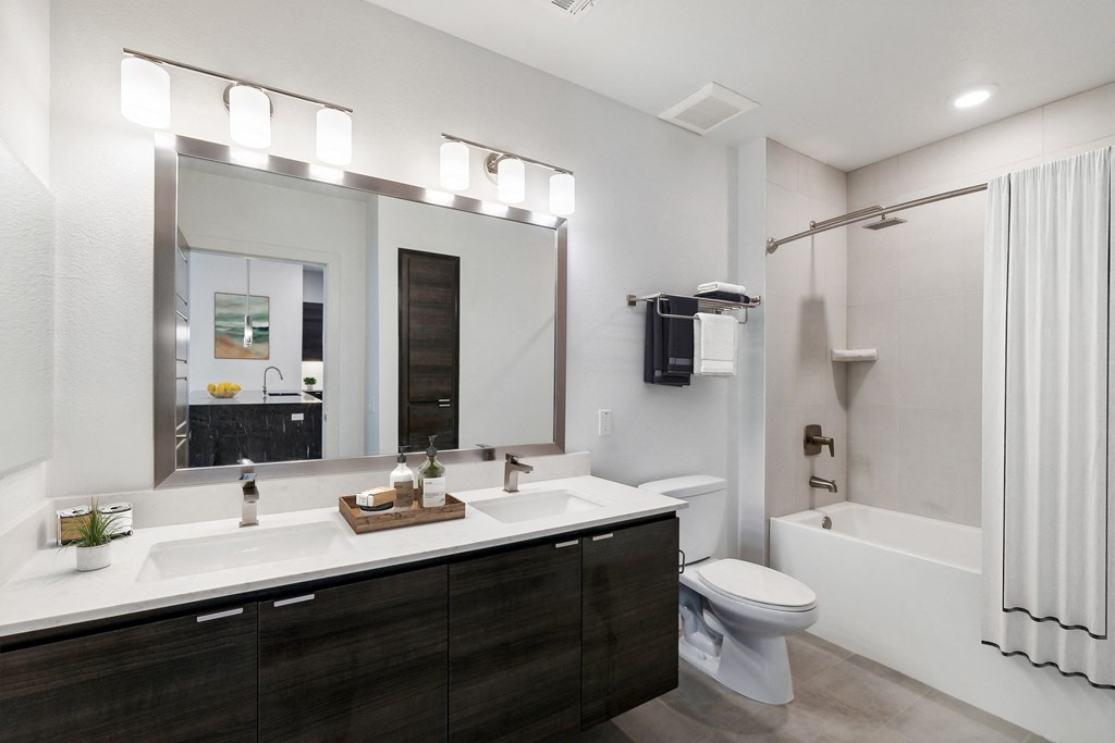the preserve at ballantyne commons apartment bathroom with sink toilet and shower