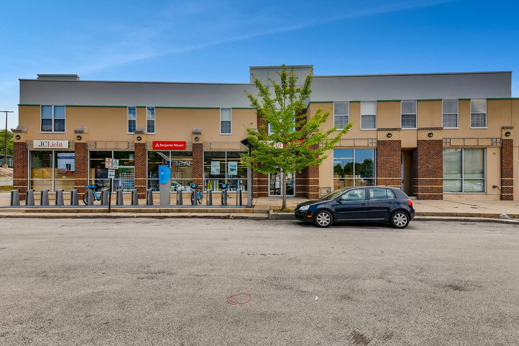 a car parked in front of a building