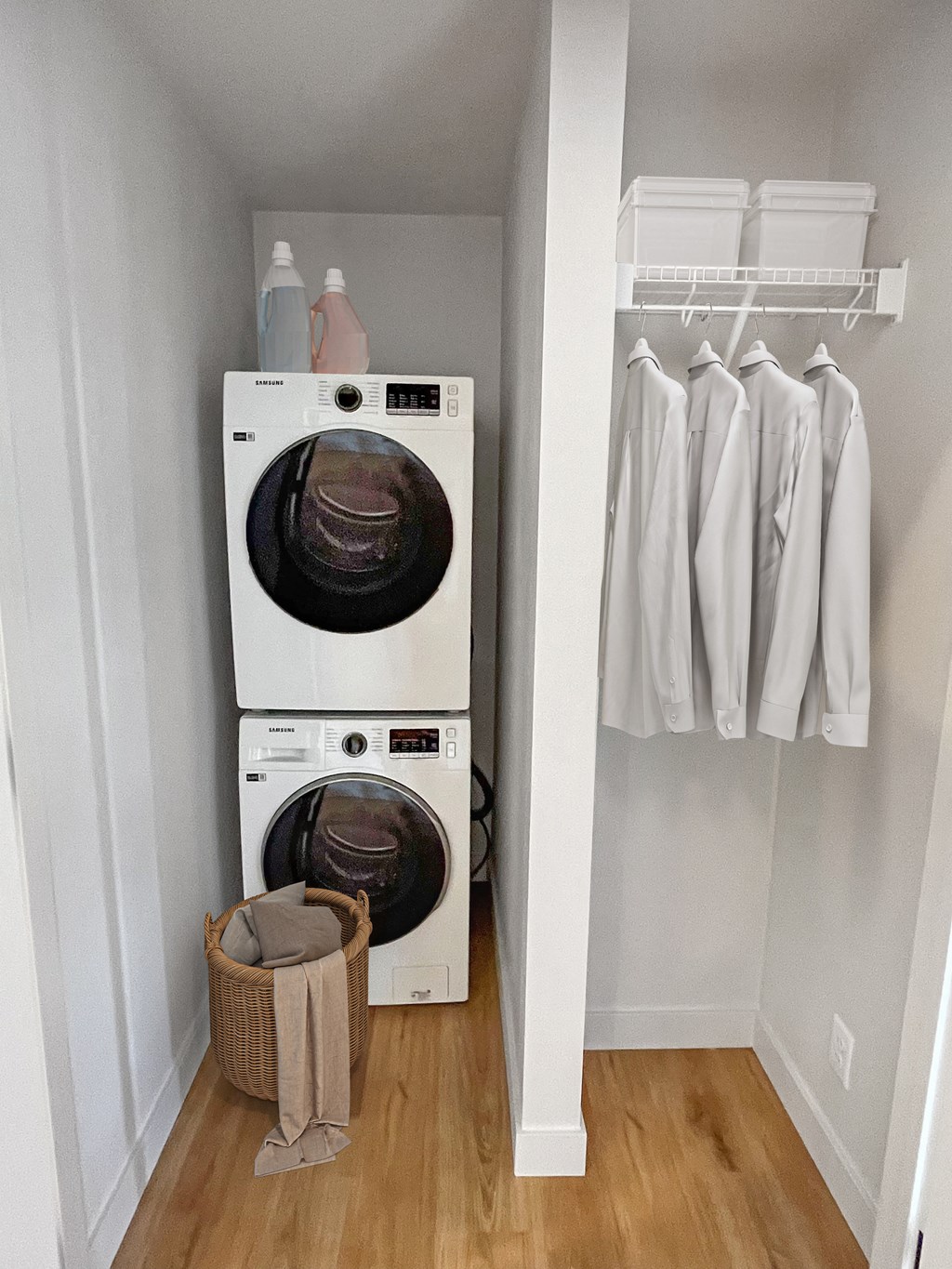 a small laundry room with a washing machine and a dryer