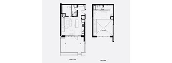 A black and white image of a floor plan for a two-story building.