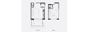 A black and white image of a floor plan for a two-story building.