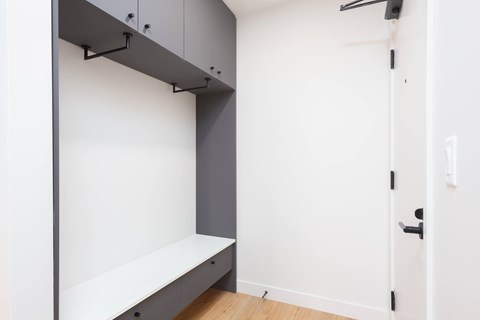 A white door is on the right side of the image.