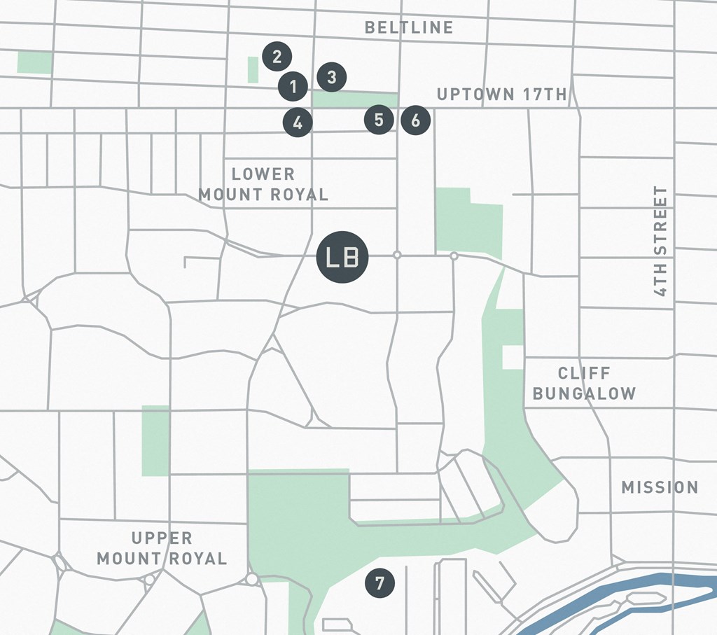 a map of the city of upper mount royal with locations of different neighborhoods and buildings