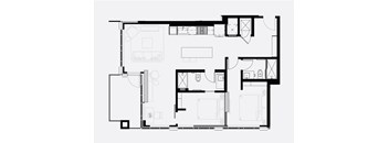 A black and white floor plan of a house with multiple rooms.