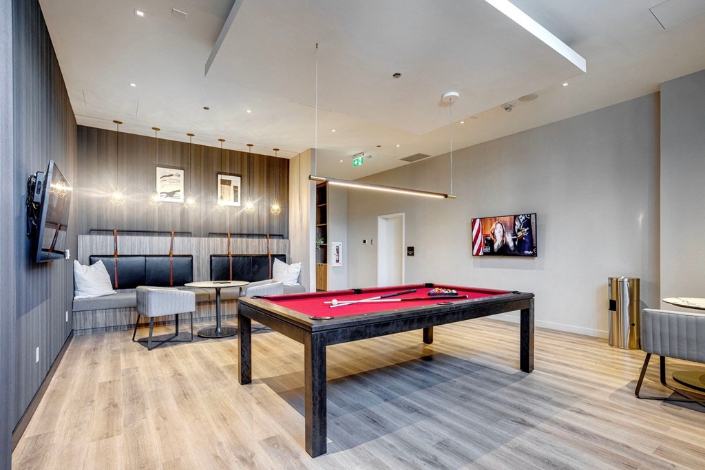 the club room at the collective venues canary wharf business (0)  at Citizen on Jasper, Edmonton, Alberta