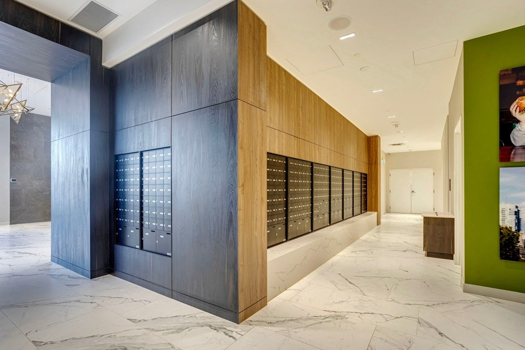 a view of the mailroom from the lobby  at Citizen on Jasper, Alberta, T5K 0M5