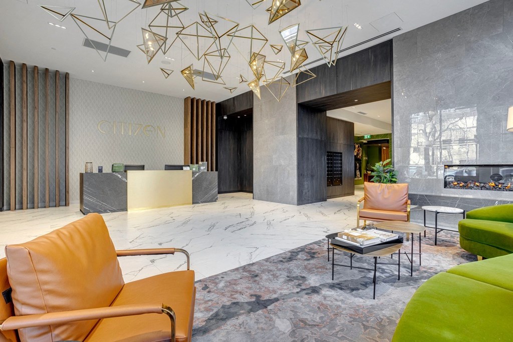 a rendering of the lobby at the cincinnatian hotel in curio collection by h  at Citizen on Jasper, Edmonton, Alberta